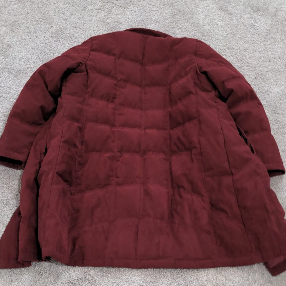 LL BEAN Microsuede Goose Down Quilted Maroon Coat Parka Jacket - Picture 8 of 8